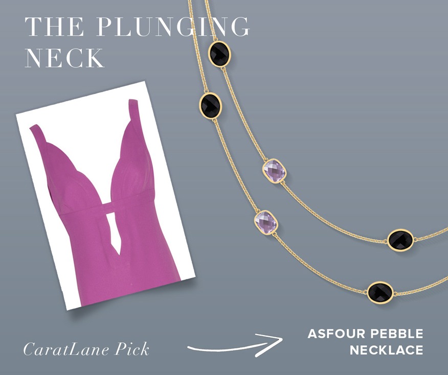 The-Plunging-Neck & Asfour Pebble Necklace