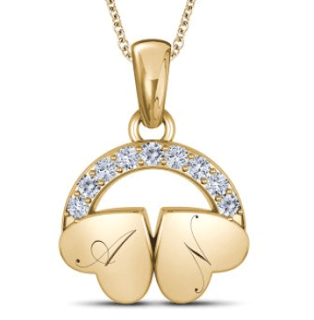 Two hearts diamond pendant engraved with his and her initials
