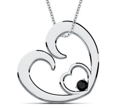 You & I Black Diamond Heart Pendant, 18K White Gold