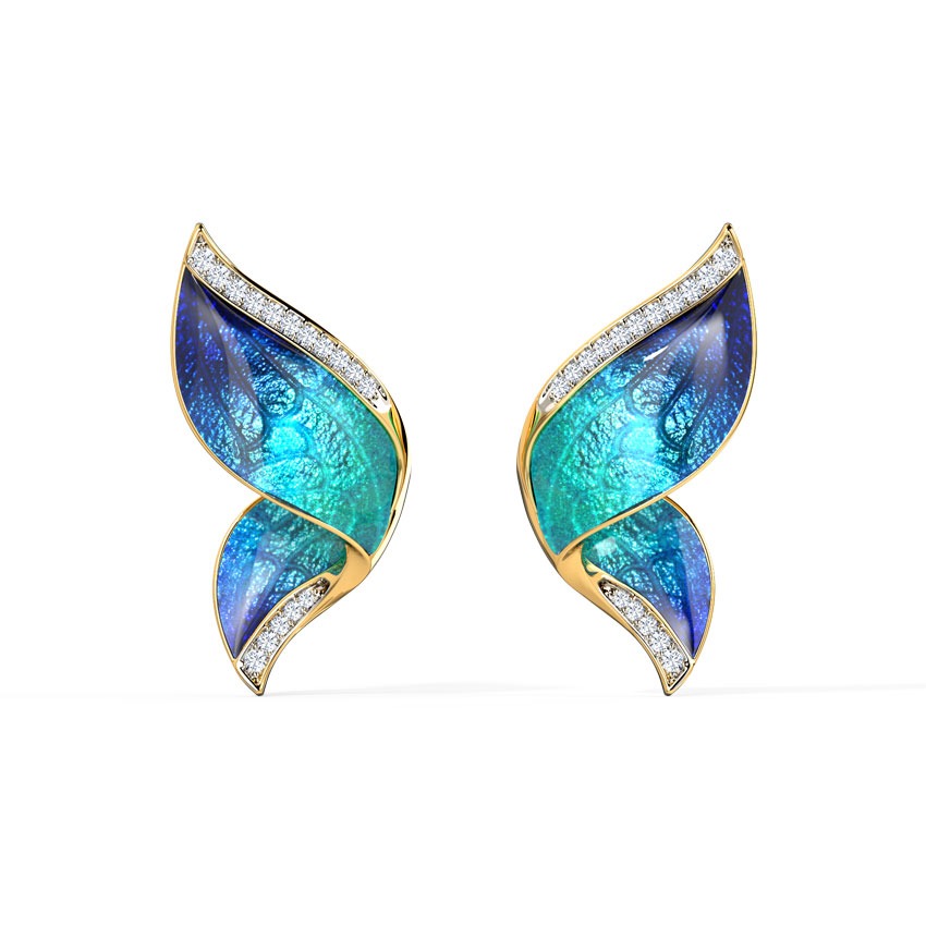 Pinion Blue Butterfly Diamond Stud Earrings