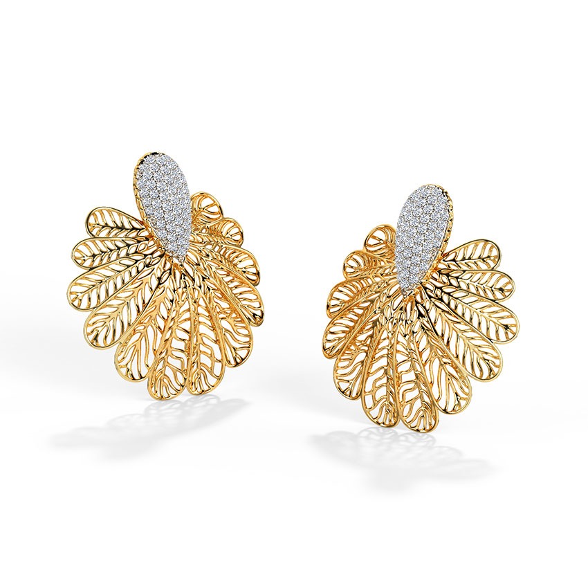 Lupine Leaf Diamond Stud Earrings