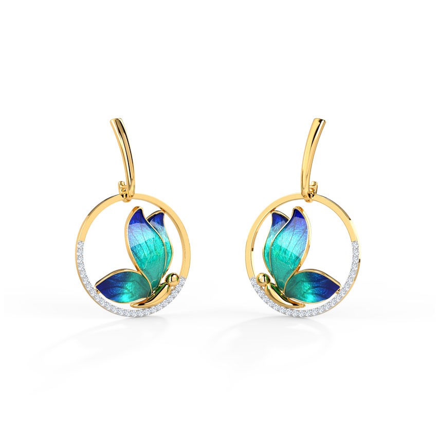 Encircle Blue Butterfly Diamond Drop Earrings