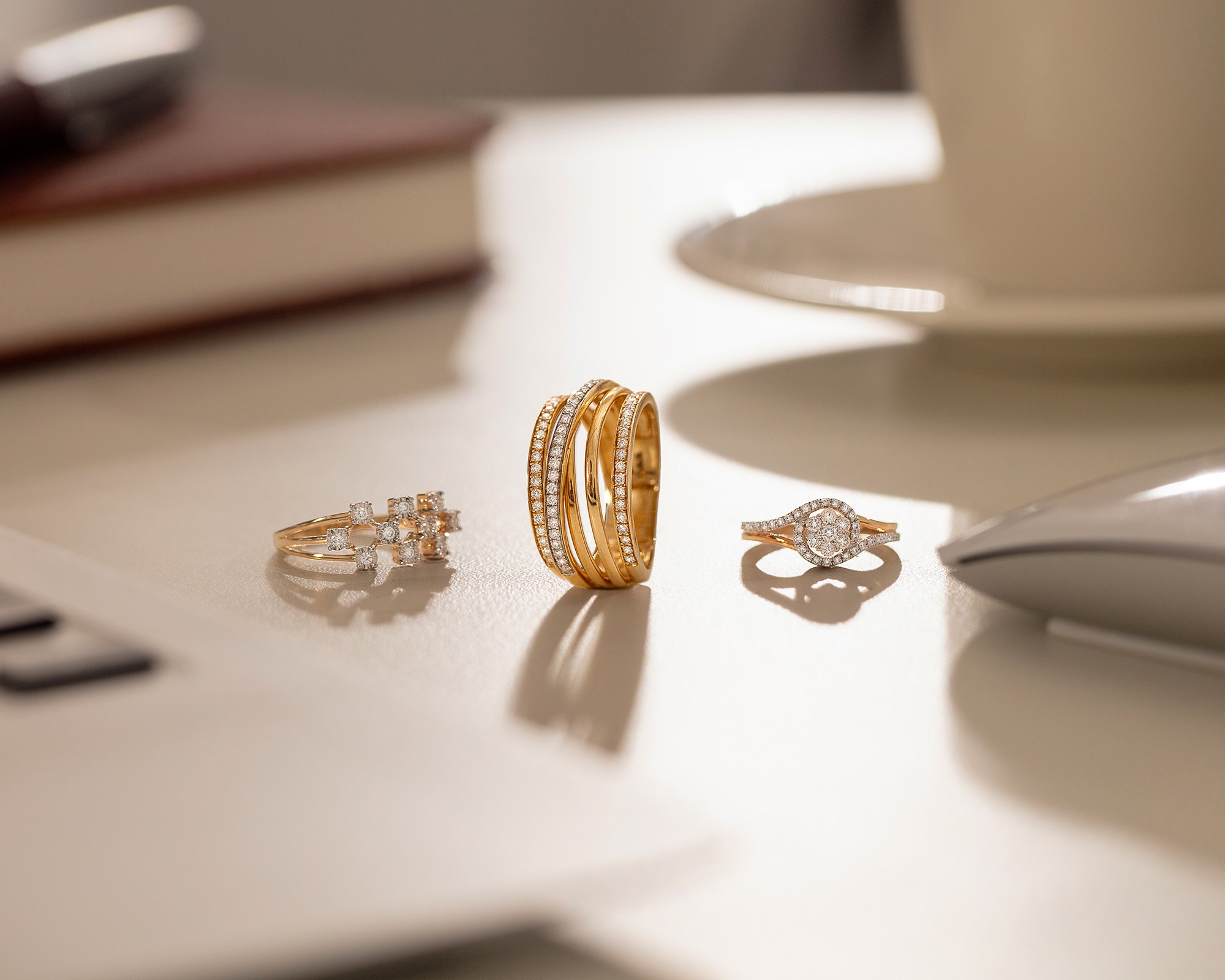 Elegant 22 Karat Yellow Gold And Diamond Studded Vanki Ring