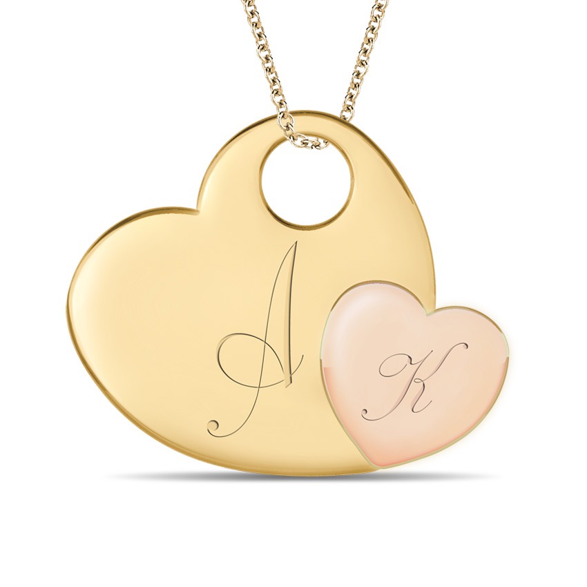 Two Hearts Engraved Gold Pendant