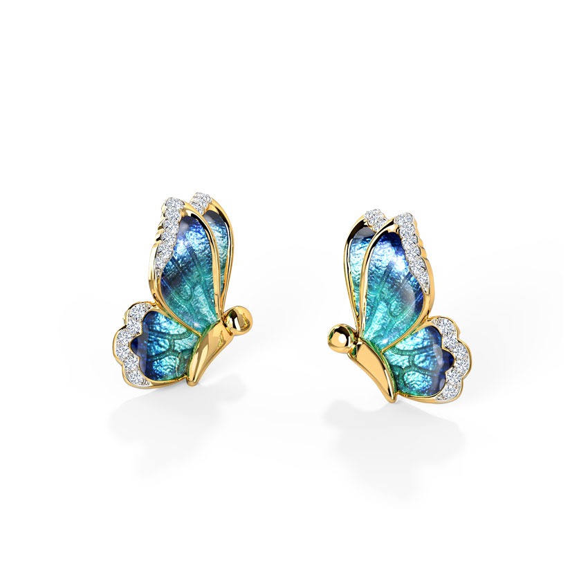 Flutter Blue Butterfly Diamond Stud Earrings