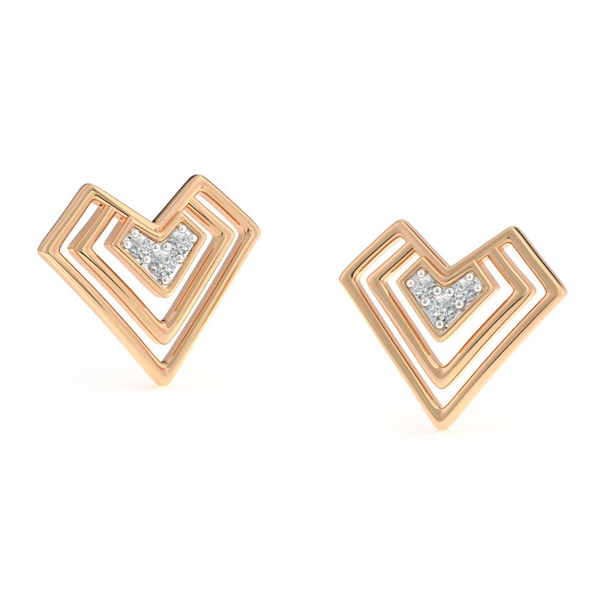 Edgy Heart Diamond Stud Earrings