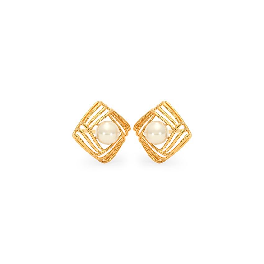 Pearly Square 9KT Gemstone Stud Earrings