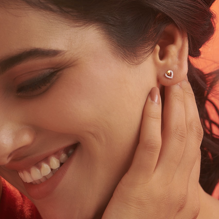 Sparkle Heart Diamond Stud Earrings