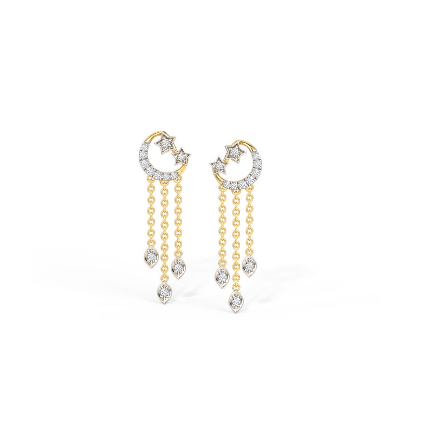 Crescent and Star Diamond Drop Earrings