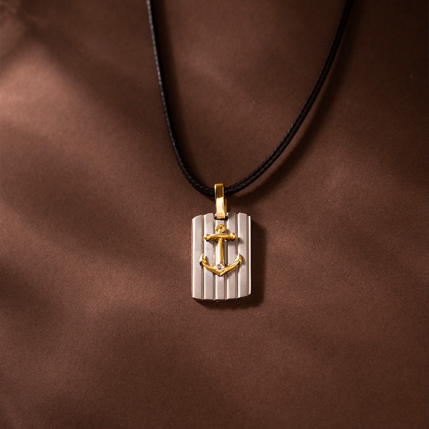 Anchor Titanium Diamond Pendant For Men