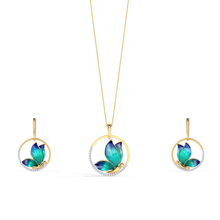 Encircle Blue Butterfly Diamond Matching Set