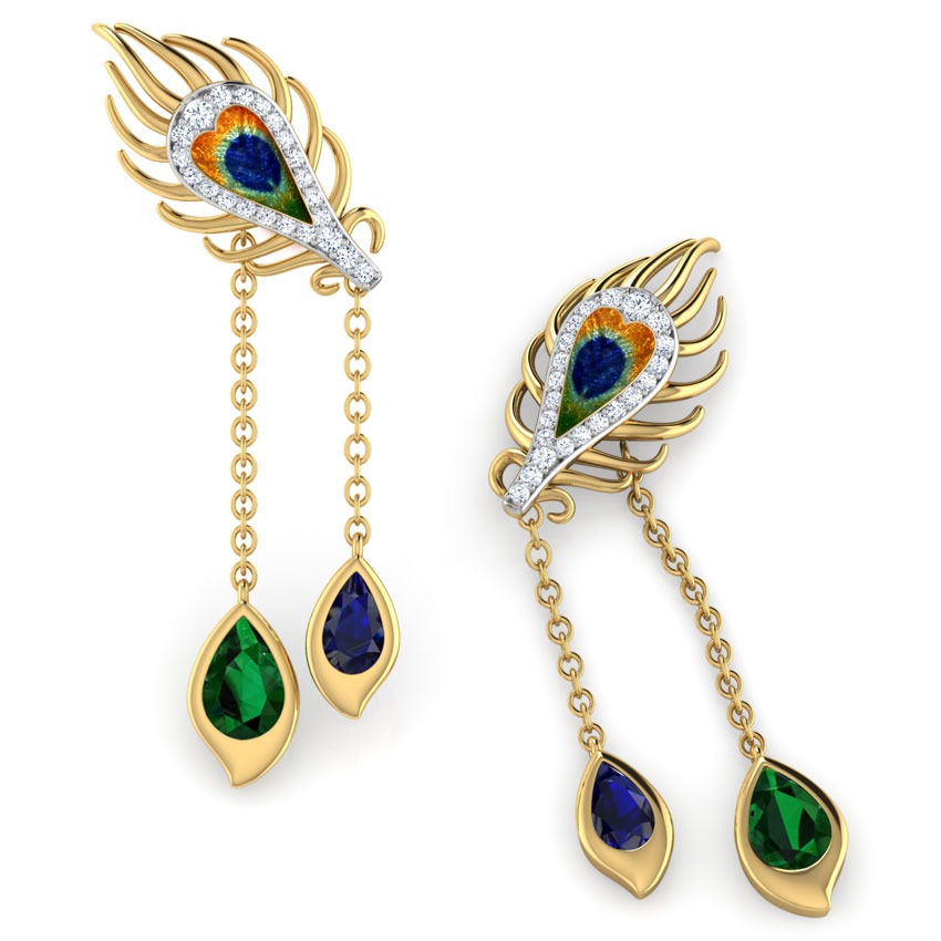 Peacock Dual Gemstone Drop Earrings