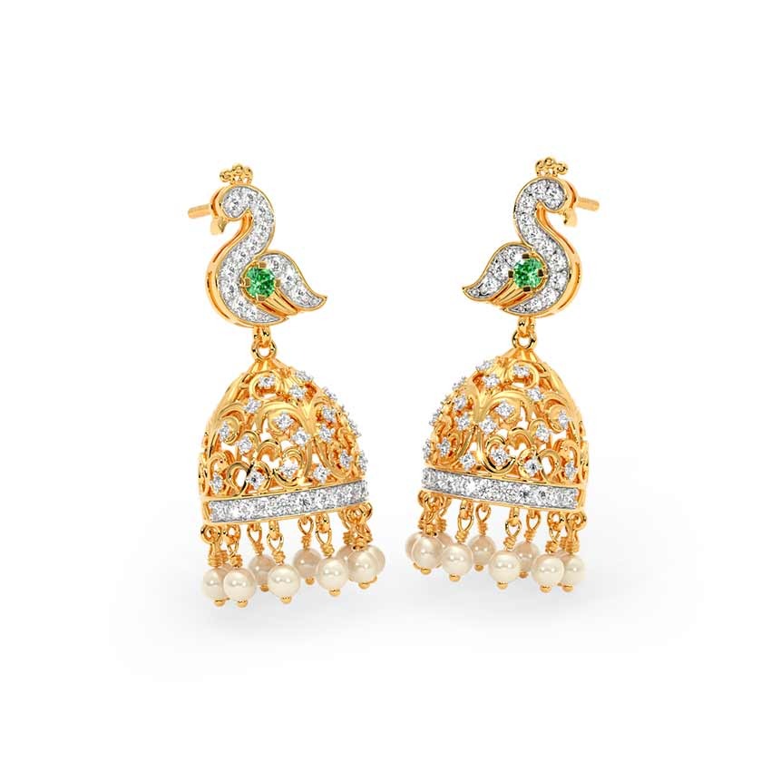 Peacock Green Gemstone Jhumkas