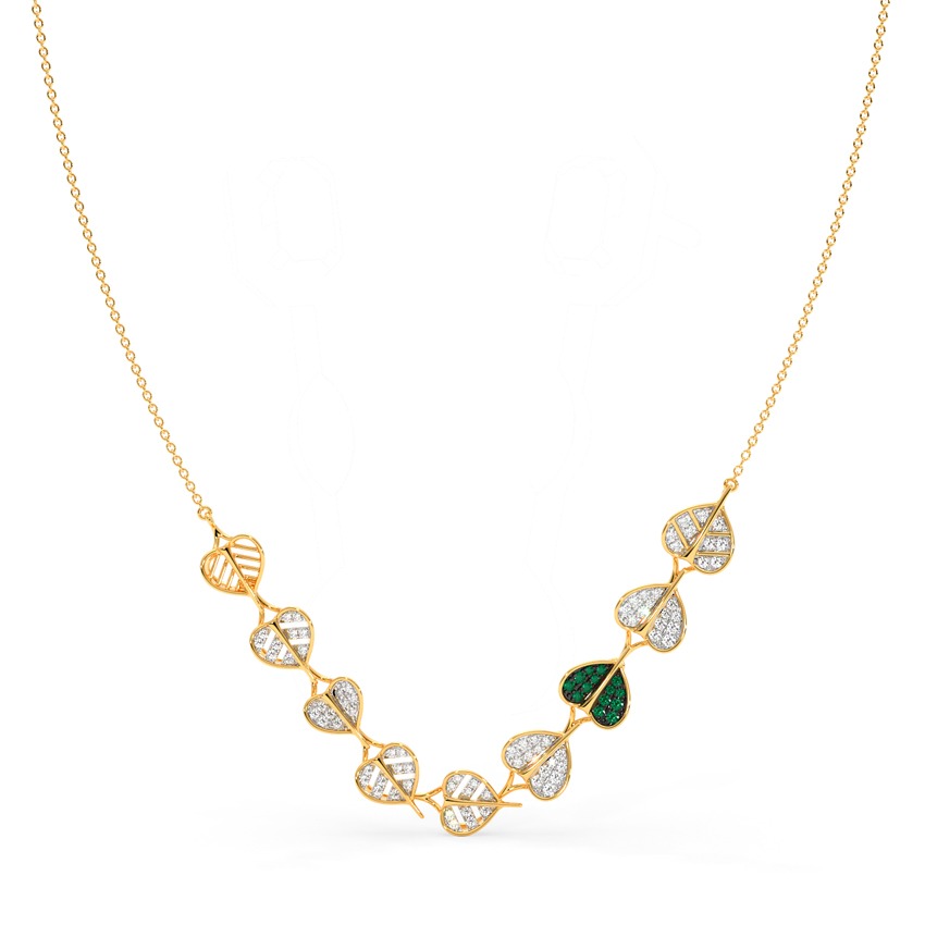 Peepal Leaf Green Stone Trail Diamond Necklace