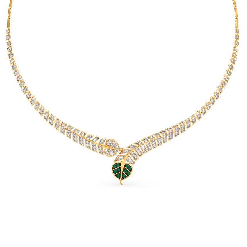 Peepal Classic Green Stone Diamond Necklace