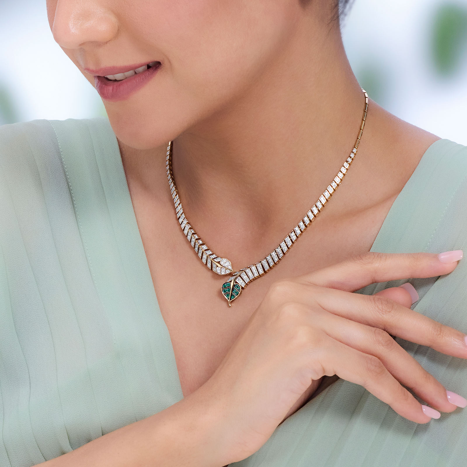Chevron Green Gemstone Necklace