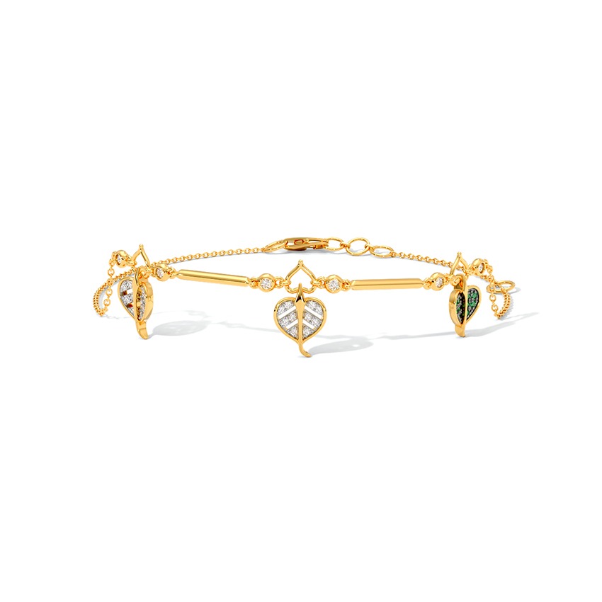 Peepal Green Stone Diamond Chain Bracelet