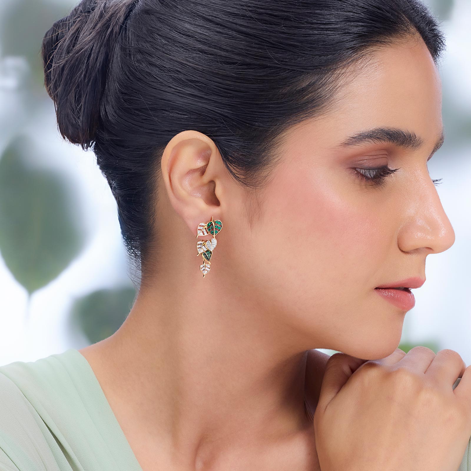 Peepal Leaf Diamond Detachable Drop Earrings