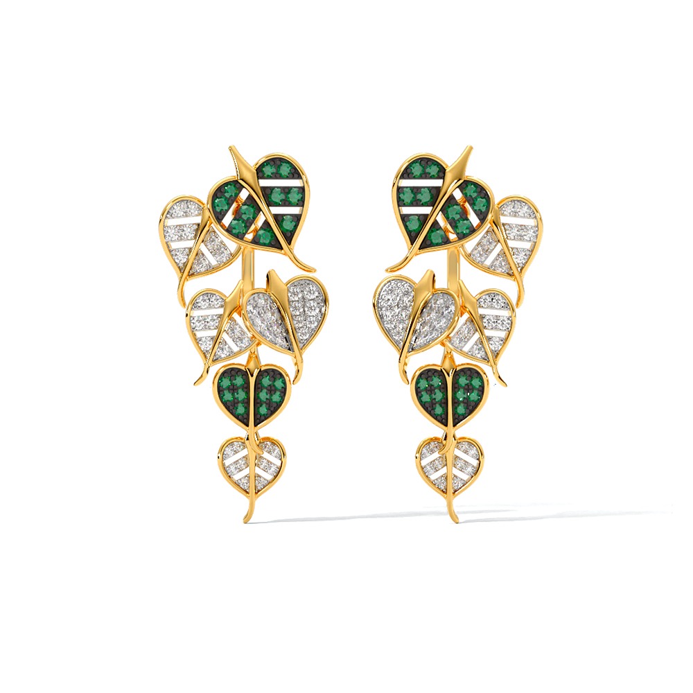 Peepal Leaf Diamond Detachable Drop Earrings