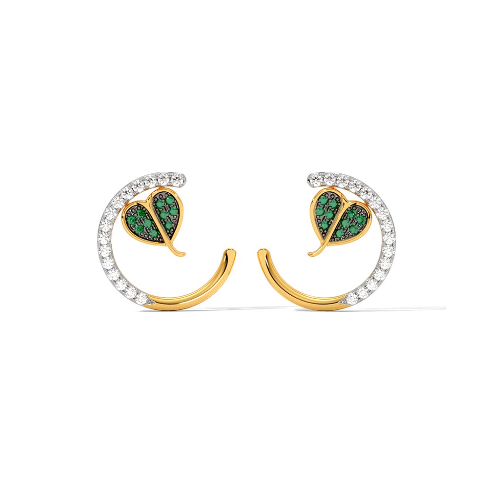 Peepal Green Stone Diamond Stud Earrings