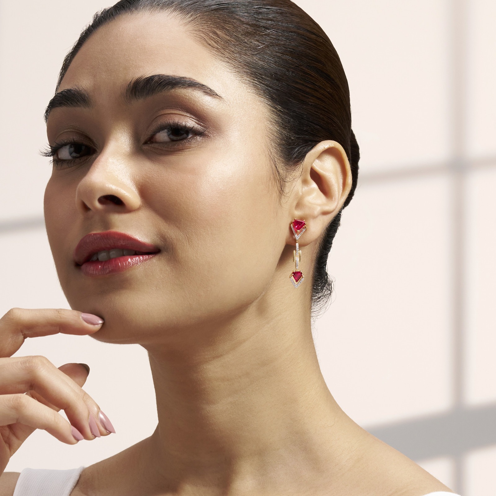 Carmine Gemstone Drop Earrings