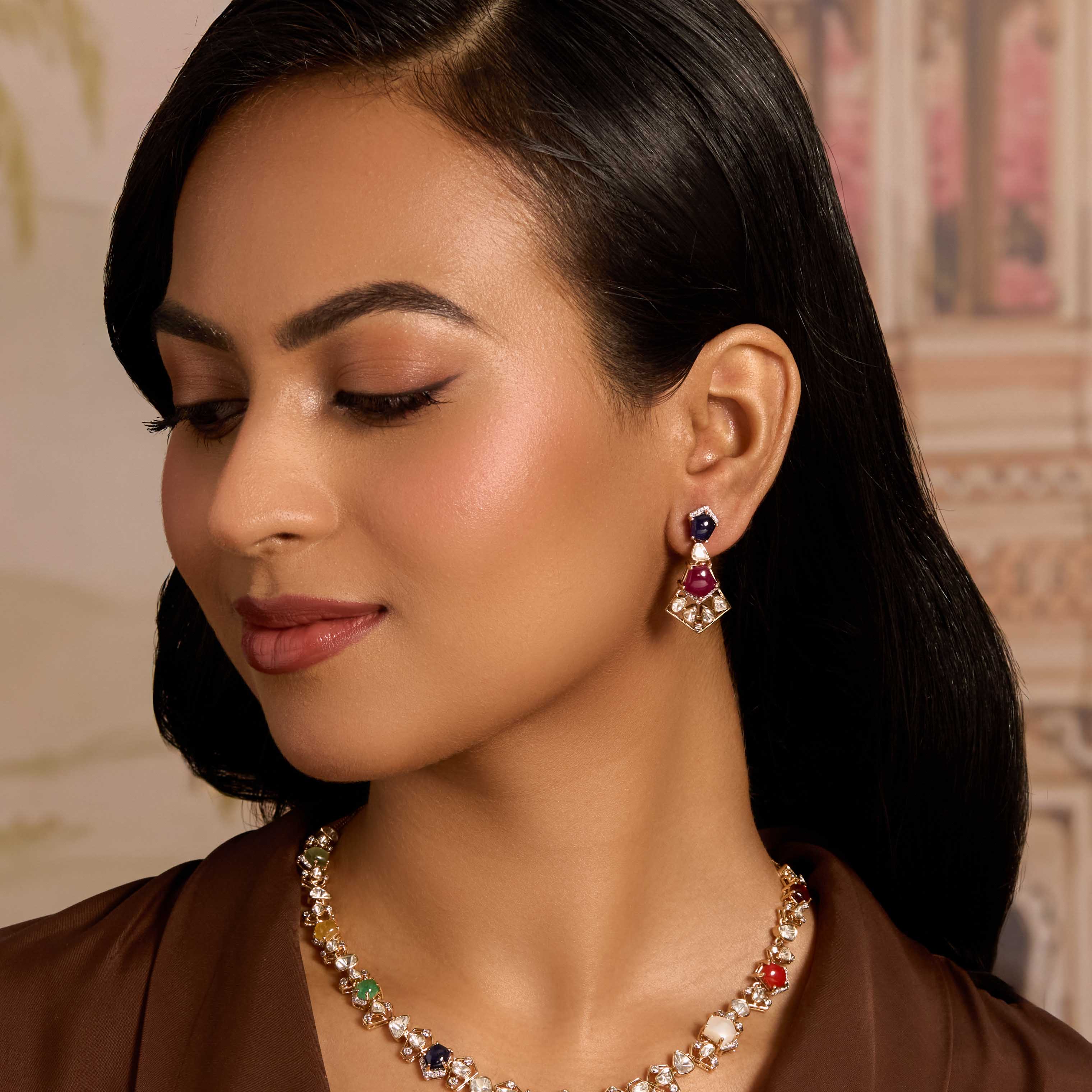 Polki Hues Gemstone Stud Earrings