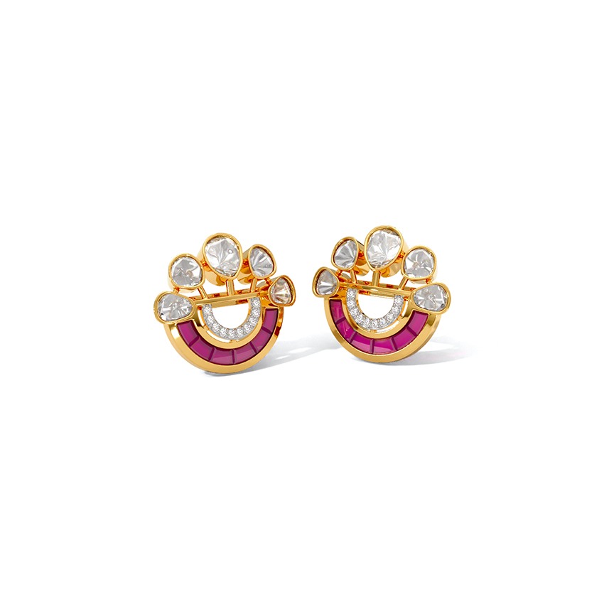 Cerise Polki Gemstone Stud Earrings