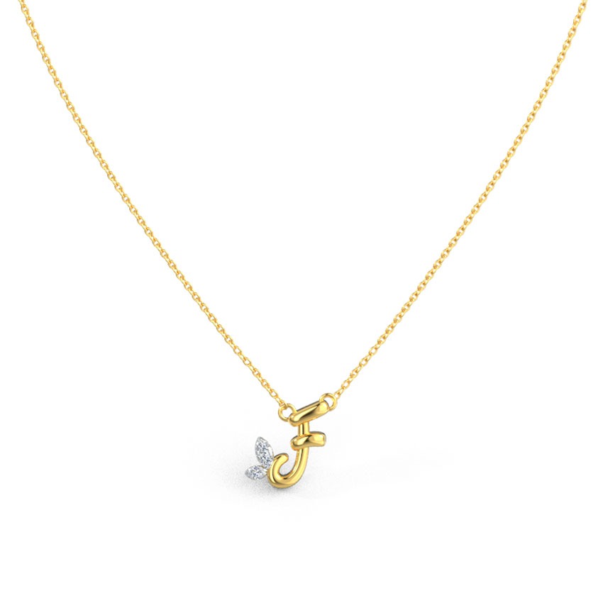 Leafy Alphabet F Diamond Necklace