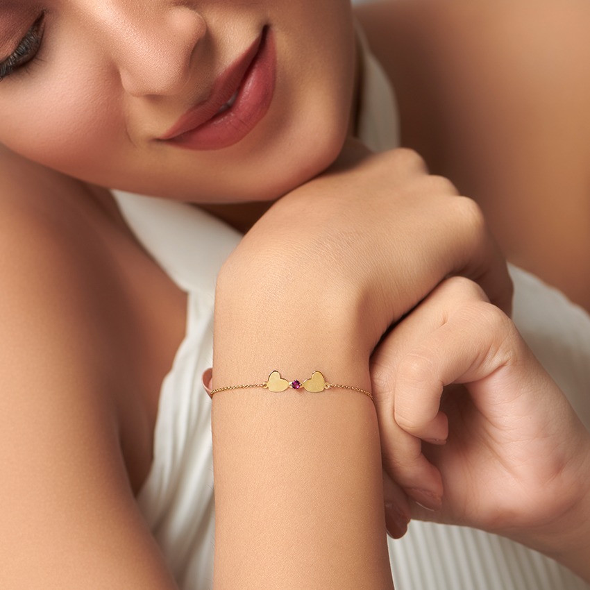 Dual Heart Personalised Gemstone Bracelet