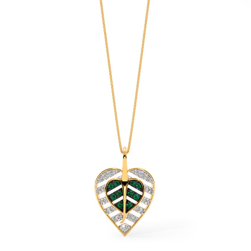 Peepal Leaf & Green Stone Diamond Pendant