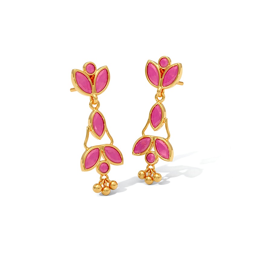 Austere Red 22KT Gemstone Drop Earrings