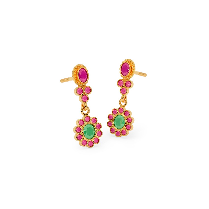 Blooming Red 22KT Gemstone Drop Earrings