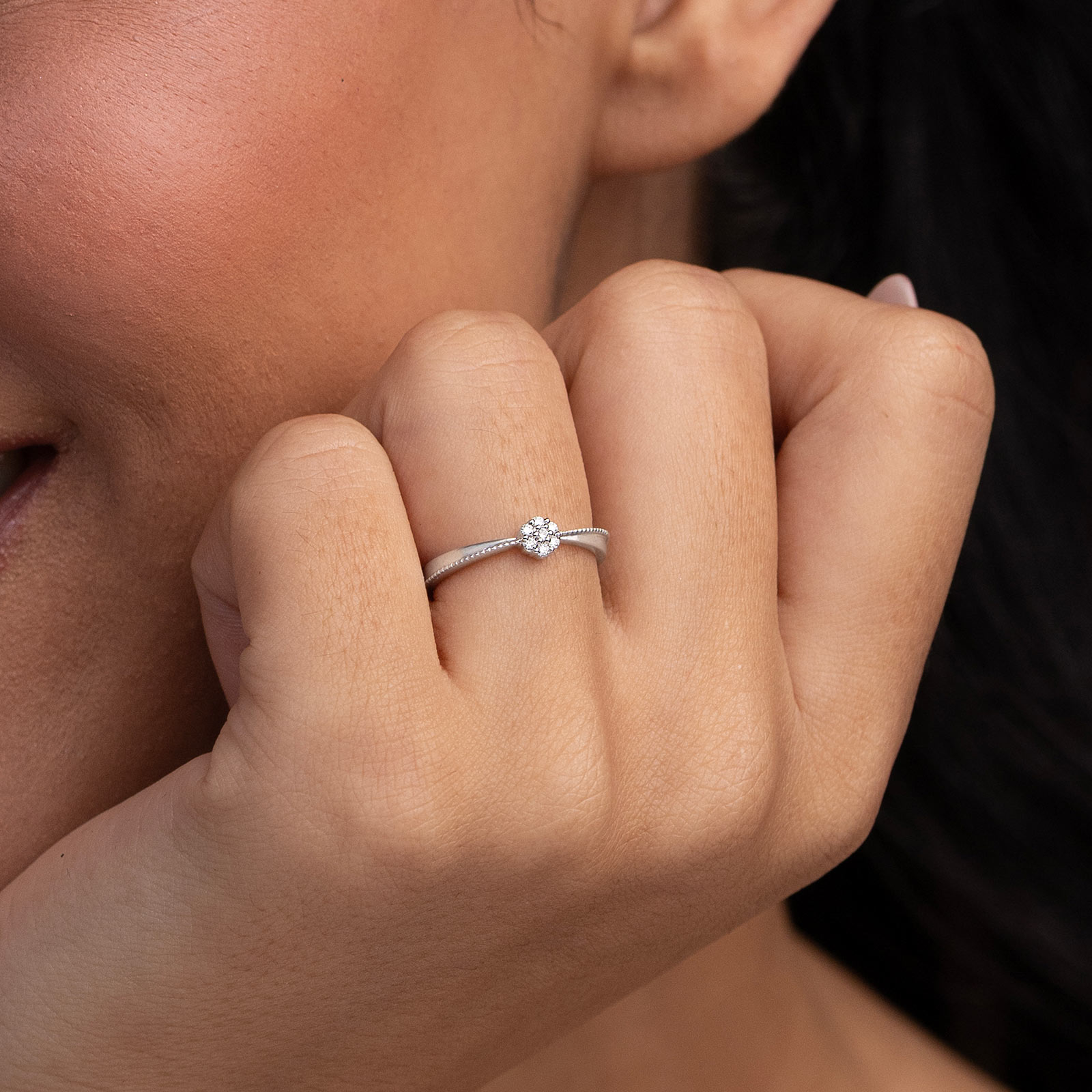 Flowers 925 Silver Diamond Ring