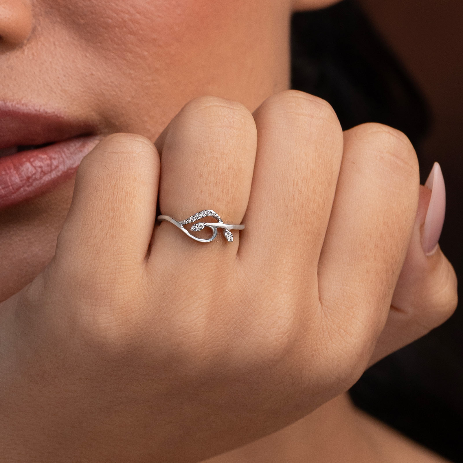 Swirl 925 Silver Diamond Ring