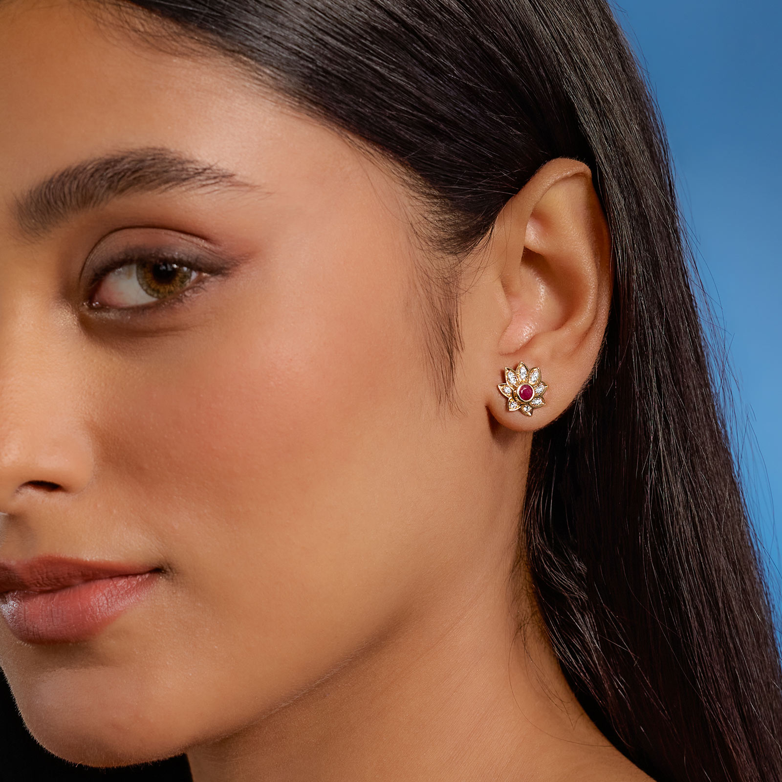 Lotus Rouge Gemstone Stud Earrings