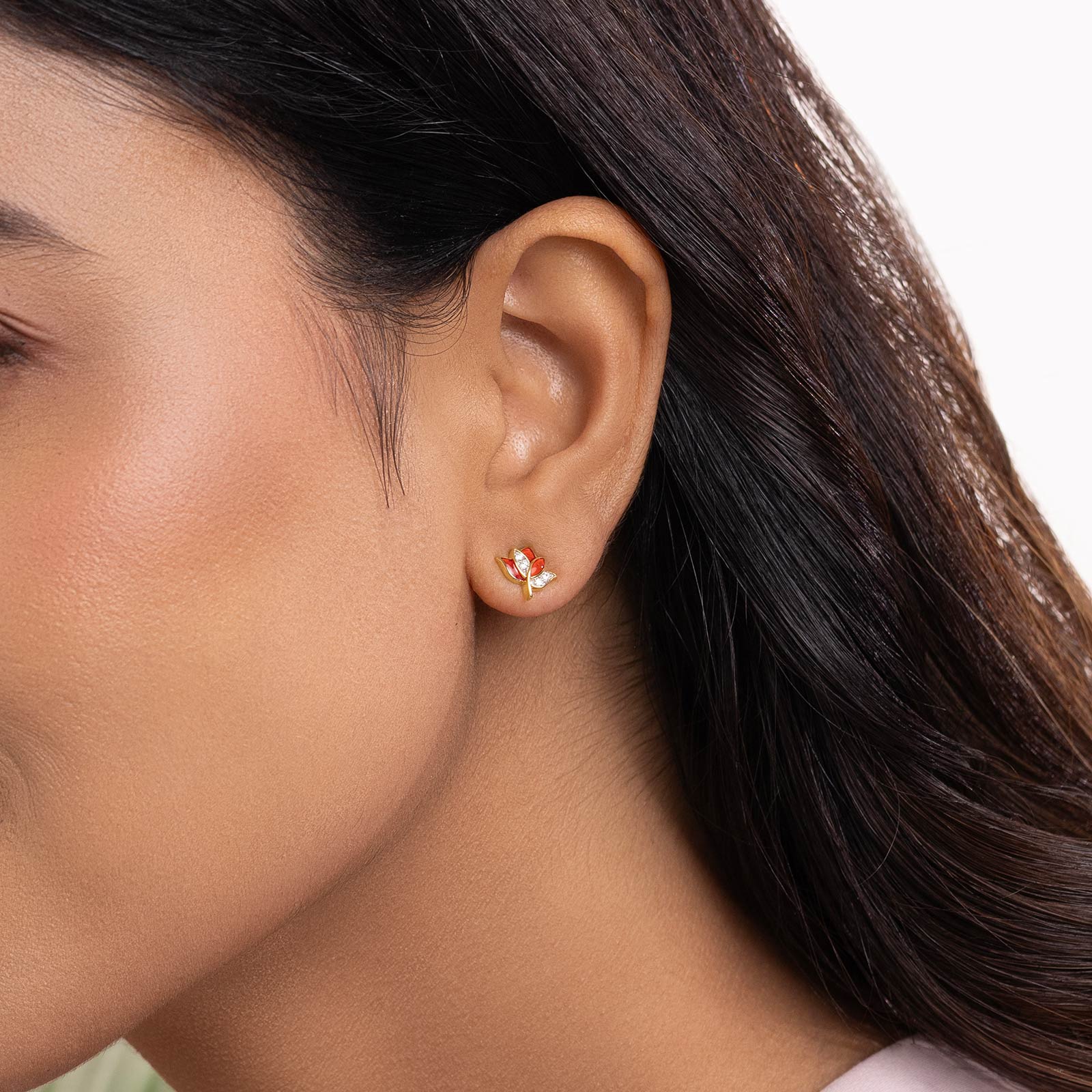 Red Bloom Diamond Stud Earrings
