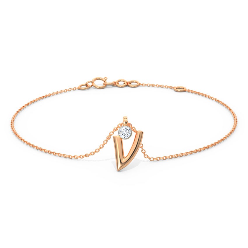 Alphabet V Charm Diamond Bracelet