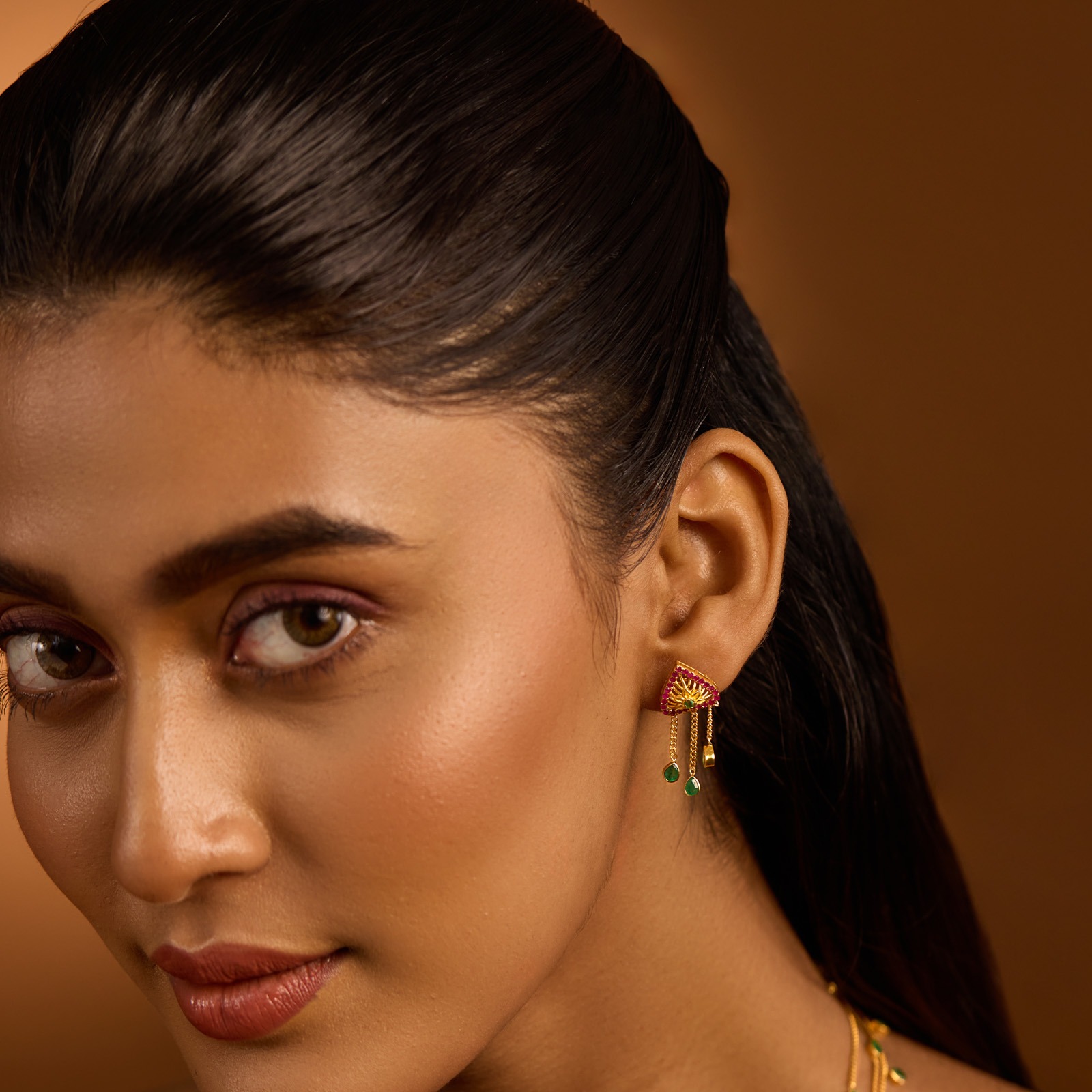 Antique Cascade 22KT Gemstone Drop Earrings