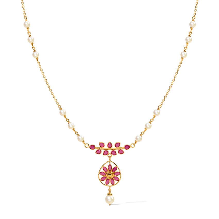 Floral Drop 22KT Gemstone Necklace
