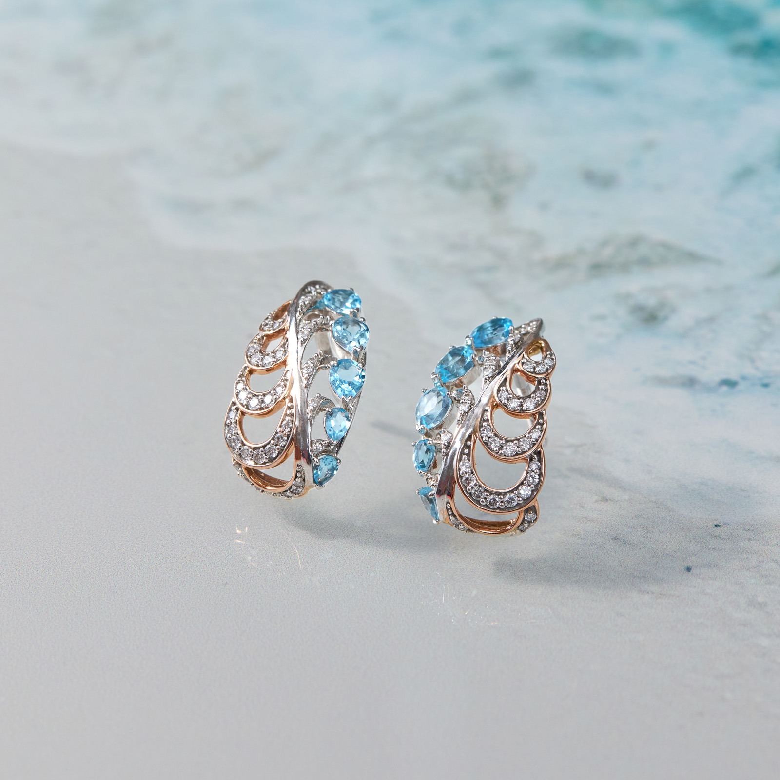 Blue Meander Gemstone Hoop Earrings