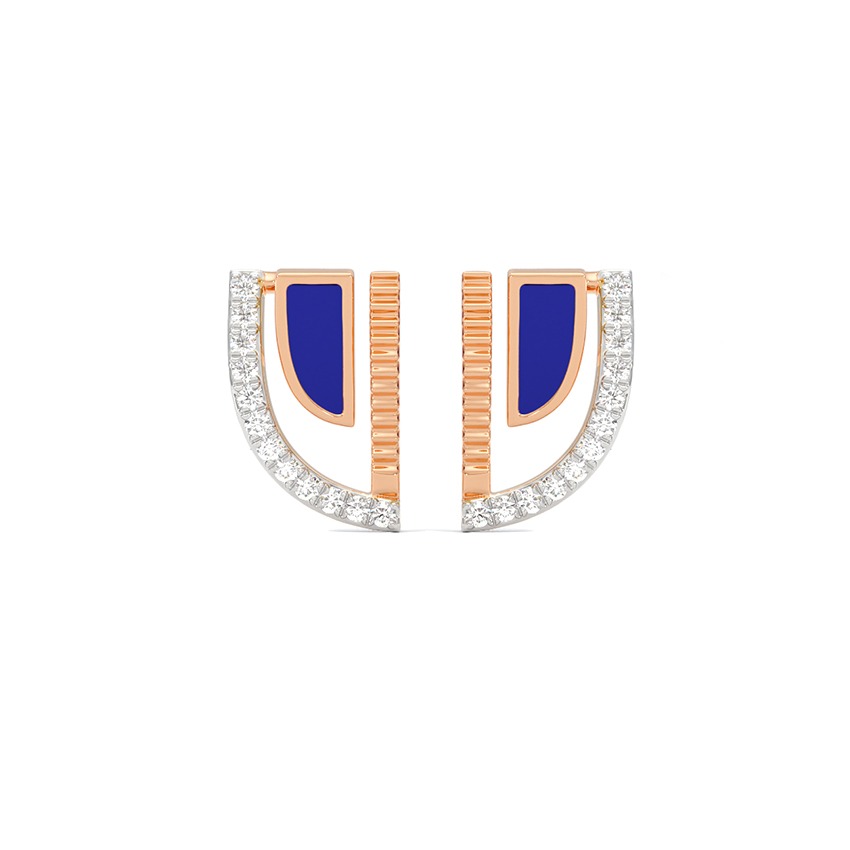 Crescent Blue Diamond Stud Earrings