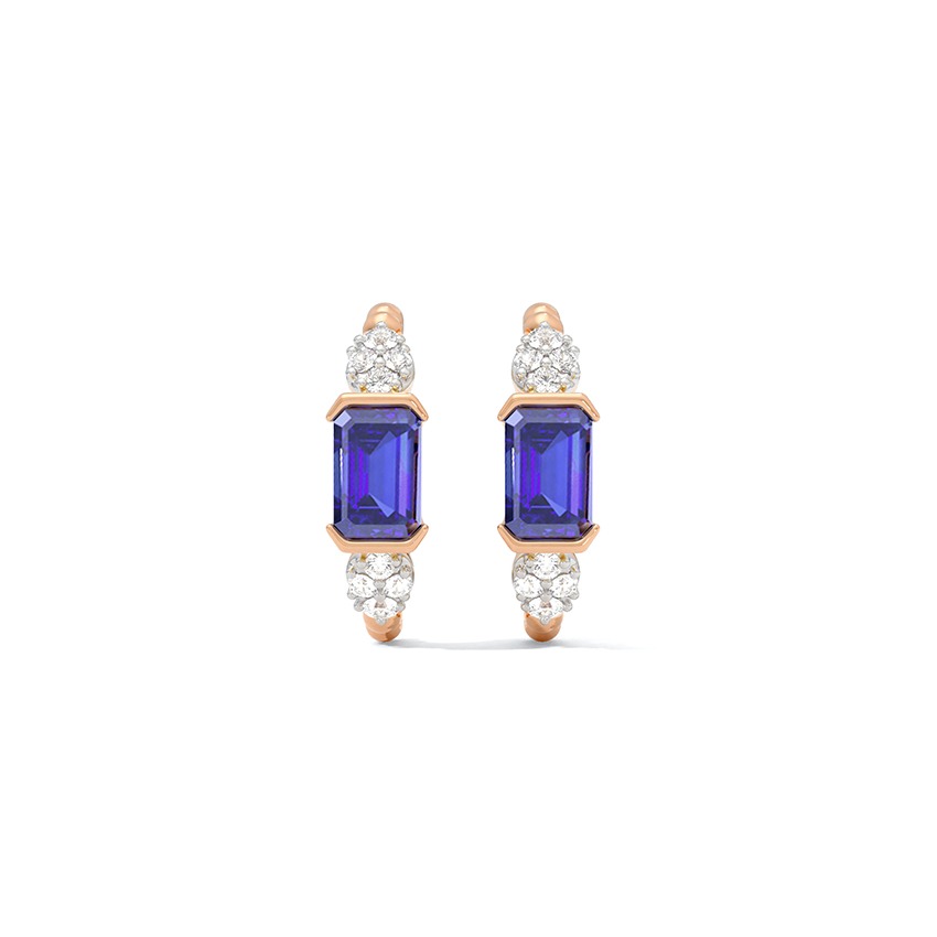Blue Ocvate Gemstone Hoop Earrings