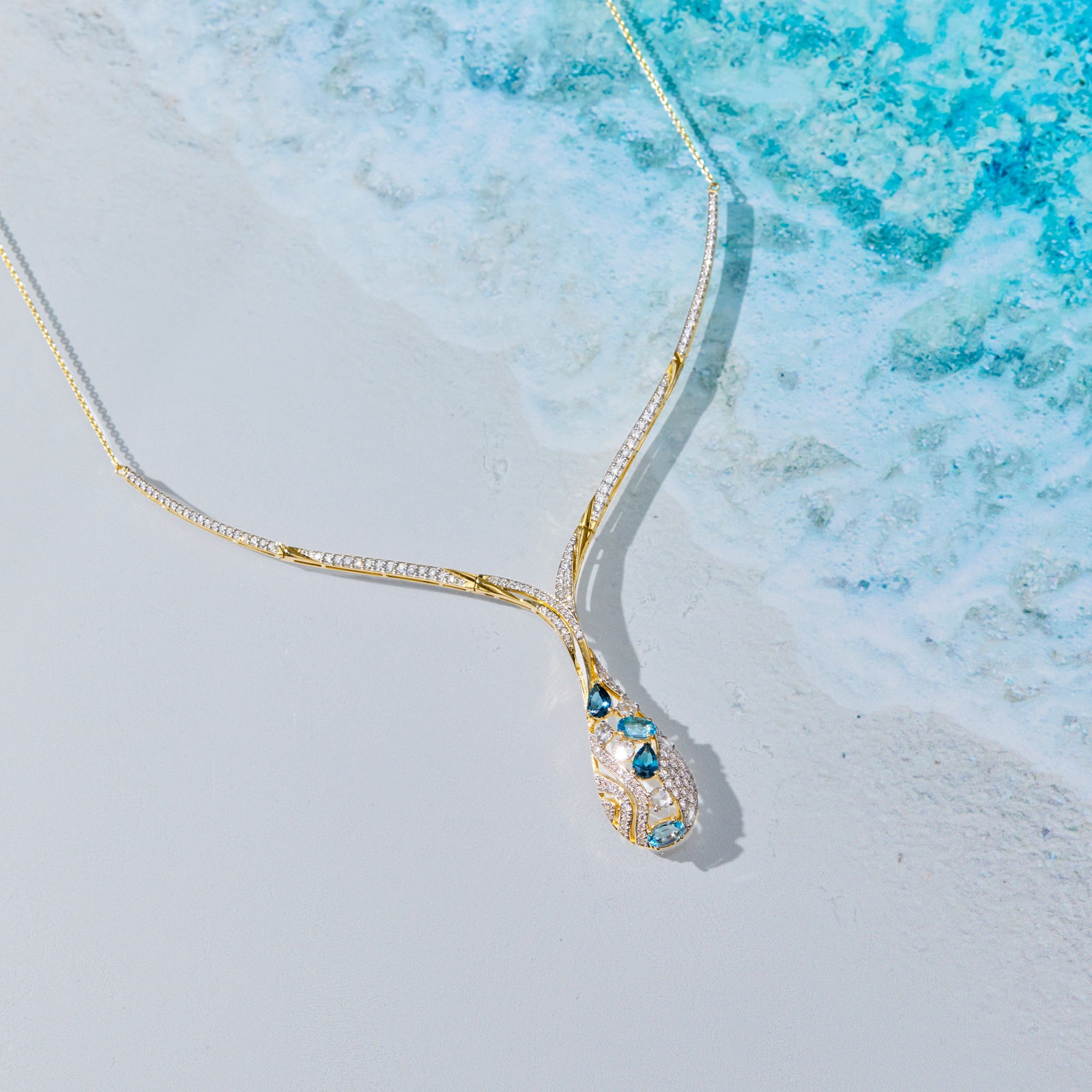 Blue Trench Gemstone Necklace