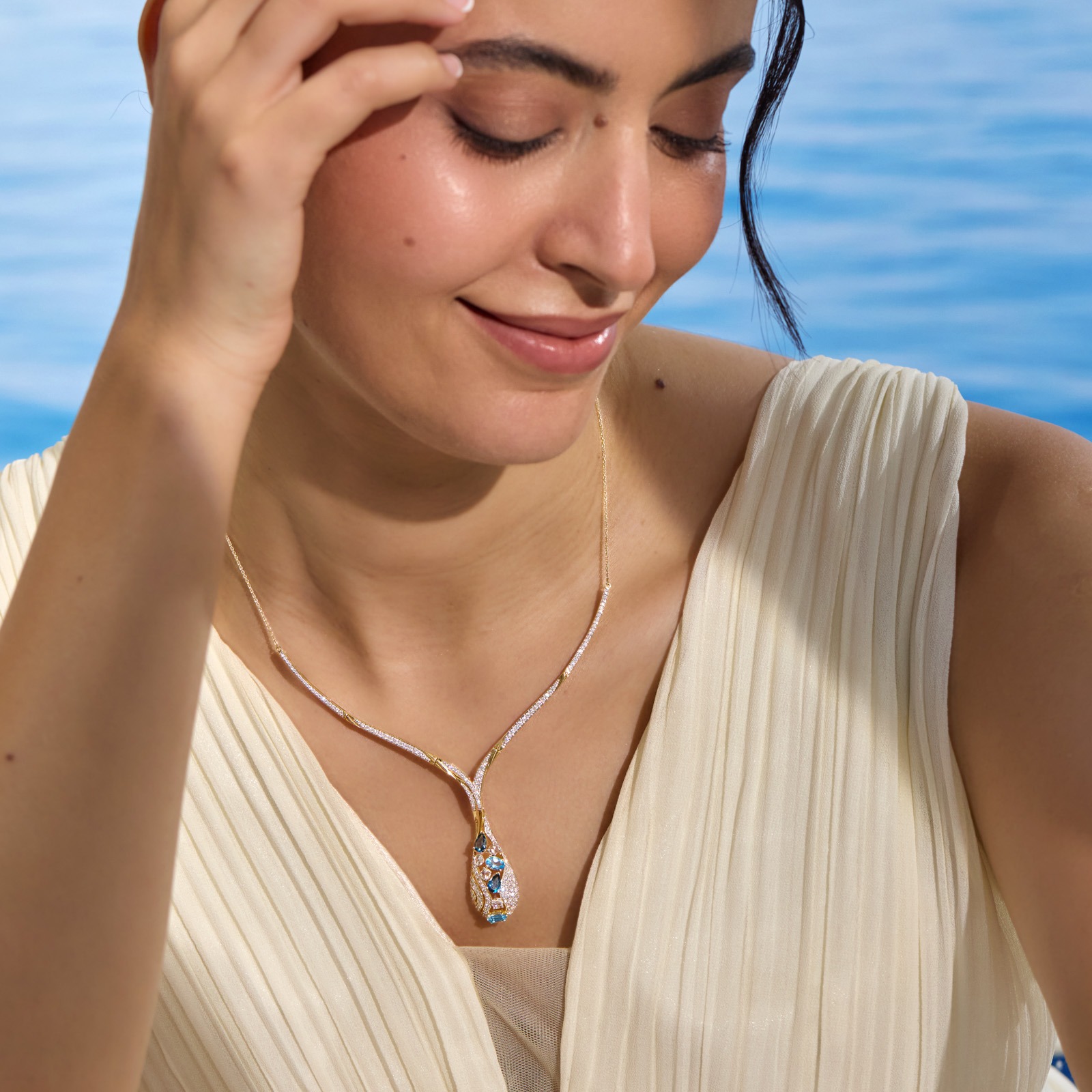 Blue Trench Gemstone Necklace