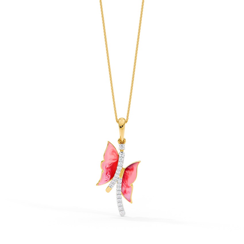 Pink Glazed Butterfly Diamond Pendant