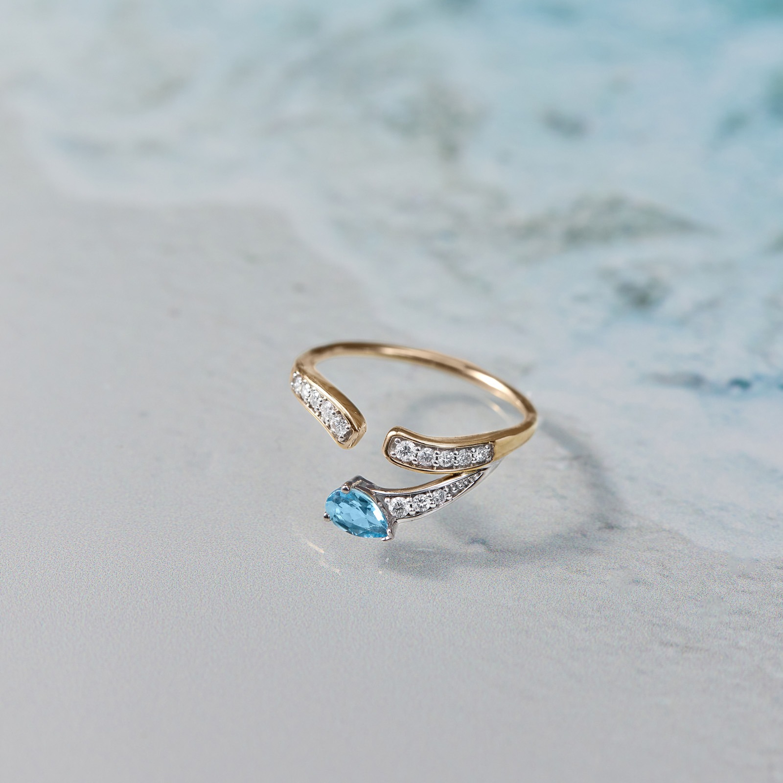 Aqua Whisper Gemstone Open Ring