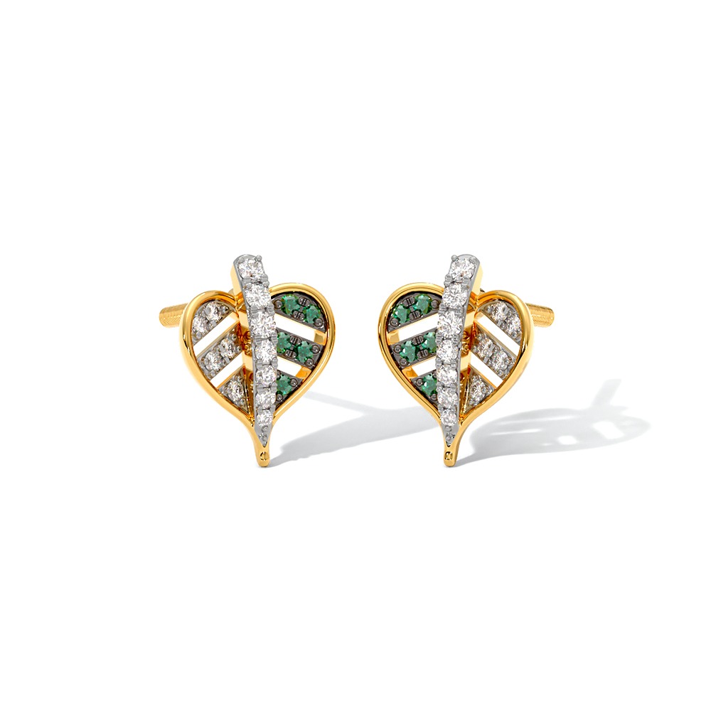 Peepal Green Stone Small Diamond Stud Earrings
