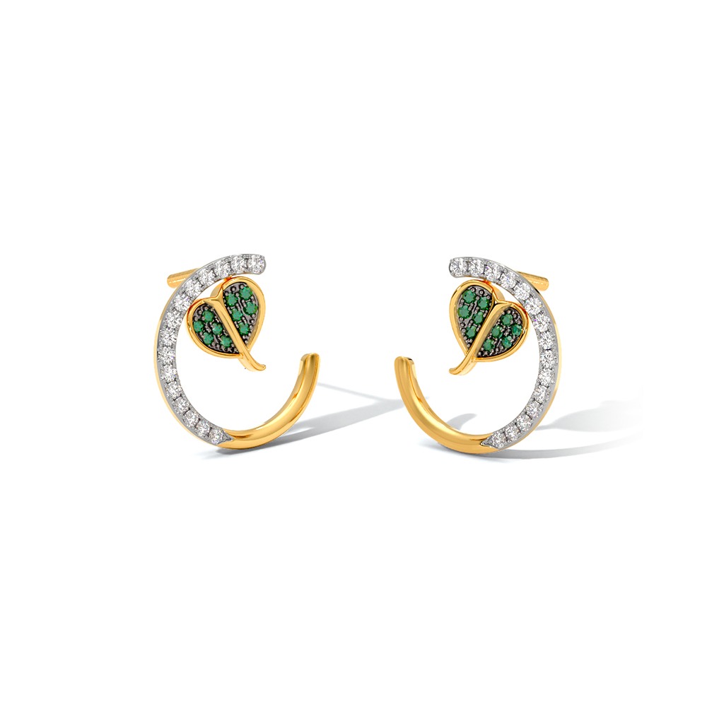 Peepal Green Stone Diamond Stud Earrings