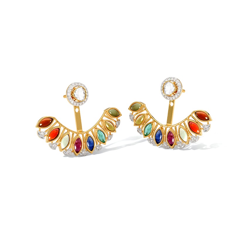 Rainbow Polki Gemstone Ear Jacket