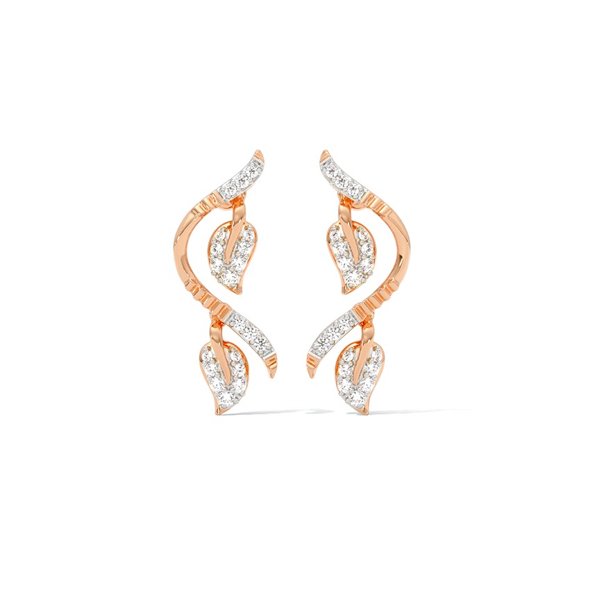 Dainty Leaf Diamond Drop Earrings